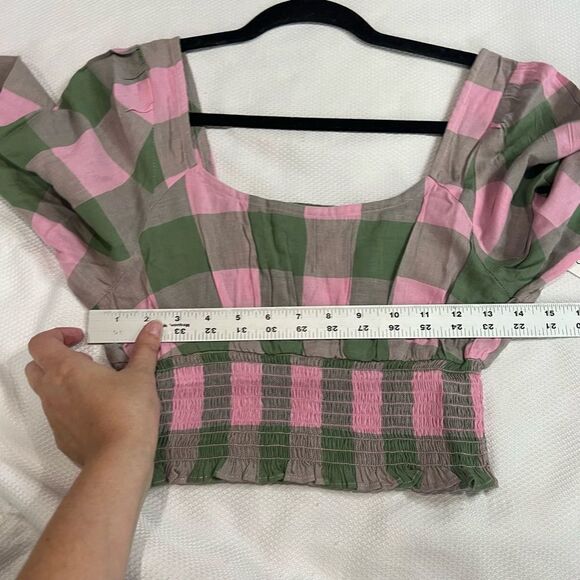 BP Pink & Green Buffalo Check Long Sleeve Crop Top - Picture 4 of 7